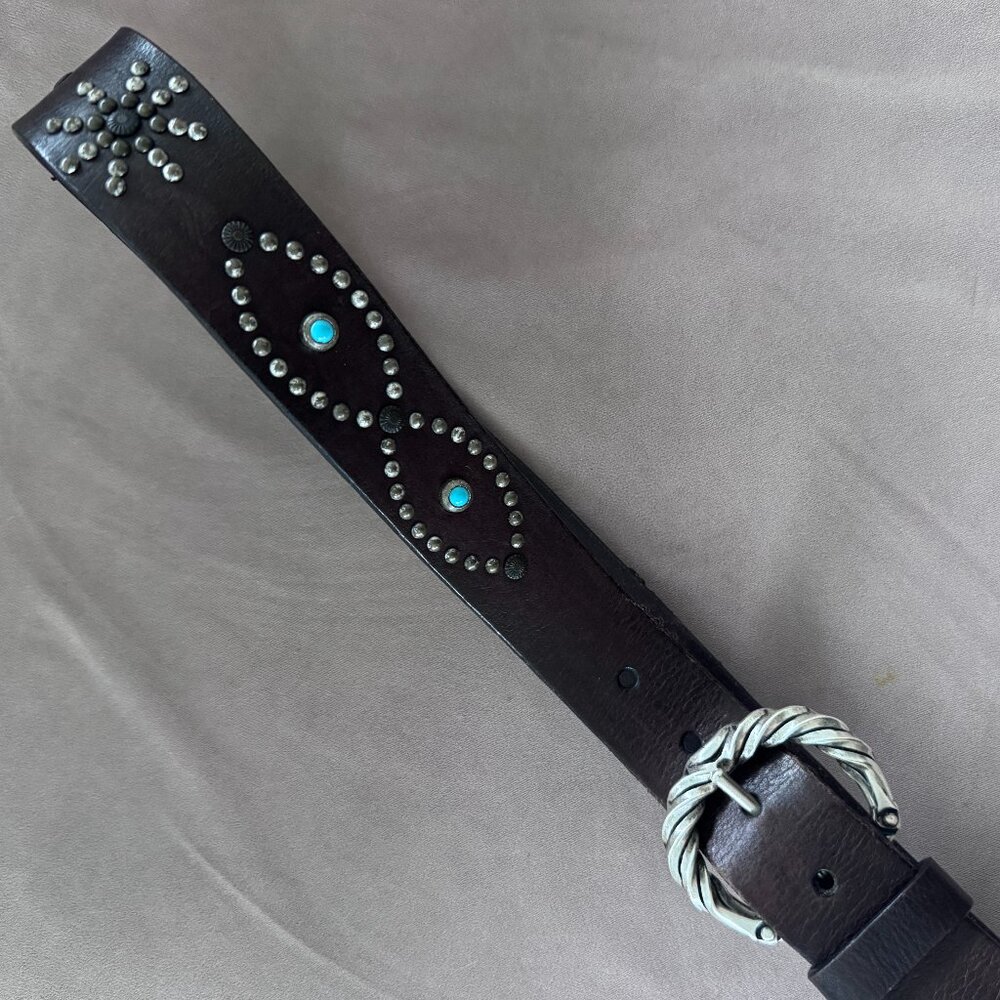 Golden Goose Women's Belt Lace belt washed leather with studs and turquoise